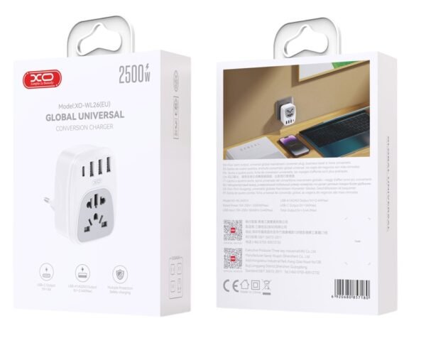 XO WL26 Αντάπτορας Πρίζας EU σε Universal με 1 USB-C & 3 USB-A Θύρες Φόρτισης - Image 2