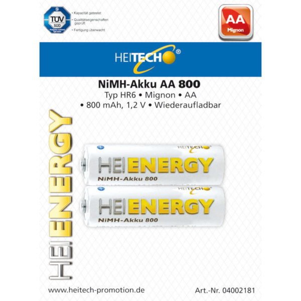 5519710-0018-Heitech 04002181 Επαναφορτιζόμενες μπαταρίες Ni-Mh 2 τμχ HR6 Mignon AA 800 mAh 1.2 V
