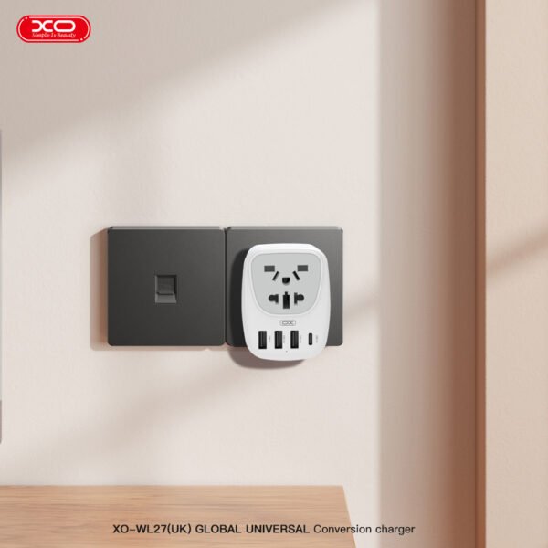 XO WL27 Αντάπτορας Πρίζας UK σε Universal με 1 USB-C & 3 USB-A Θύρες Φόρτισης - Image 3