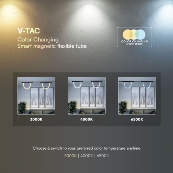 V-TAC 10275 Εύκαμπτο Μαγνητικό Φωτιστικό Ράγας LED Smart WiFi 48V DC 11W 1270lm 200° IP20 CCT 3σε1 Μαύρο Σώμα - Image 8