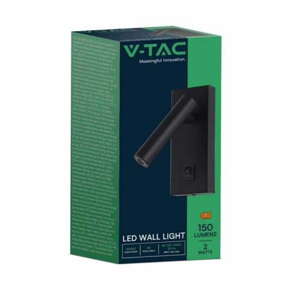 V-TAC 10287 Επιτοίχιο Φωτιστικό Κομοδίνου LED 2W 4000K με Διακόπτη σε Μαύρο Σώμα - Image 4