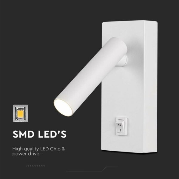 V-TAC 10289 Επιτοίχιο Φωτιστικό Κομοδίνου LED 2W 4000K με Διακόπτη σε Λευκό Σώμα - Image 8