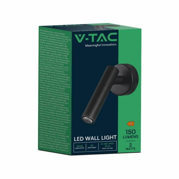 V-TAC 10291 Επιτοίχιο Φωτιστικό Κομοδίνου 2W 4000K σε Μαύρο Σώμα - Image 4