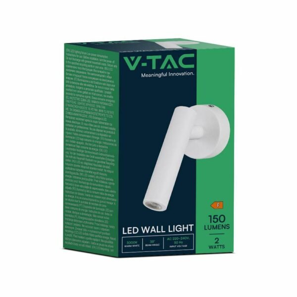 V-TAC 10292 Επιτοίχιο Φωτιστικό Κομοδίνου 2W 3000K σε Λευκό Σώμα - Image 4