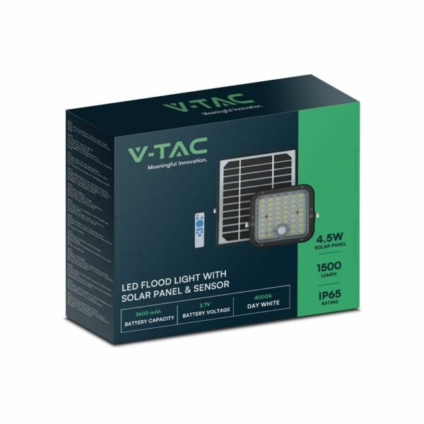 V-TAC 10313 Ηλιακός Προβολέας LED 10W Ψυχρό Λευκό 6400K με Μαύρο Σώμα και Αισθητήρα Κίνησης - Image 4