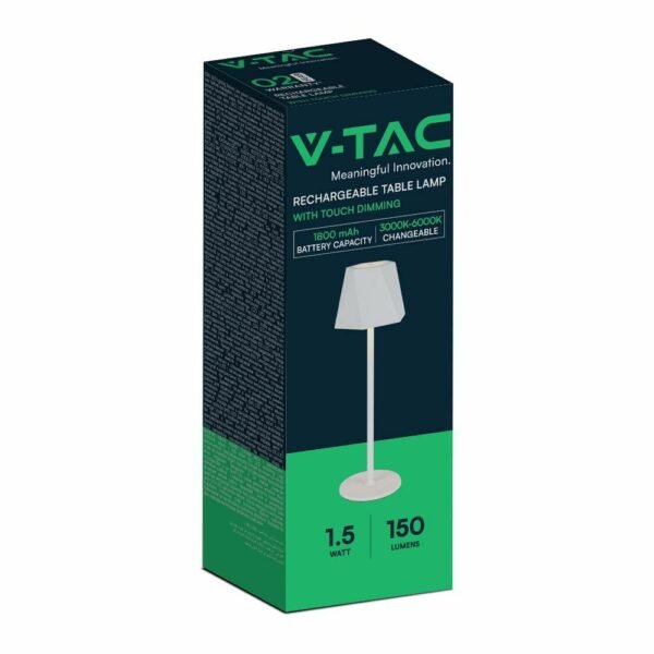V-TAC 10324 Φωτιστικό Γραφείου LED 1.5W Επαναφορτιζόμενο 3 σε 1 CCT με Λευκό Σώμα Dimmable - Image 4