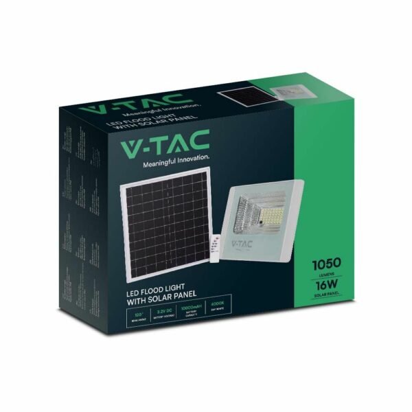 V-TAC 10407 Ηλιακός προβολέας LED 16W 6400K με λευκό σώμα - Image 4