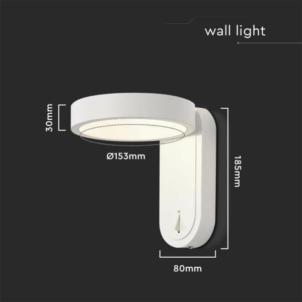 V-TAC 10447 Φωτιστικό Κομοδίνου Επιτοίχιο LED 5W 3000K+4000K με διακόπτη σε λευκό σώμα - Image 5