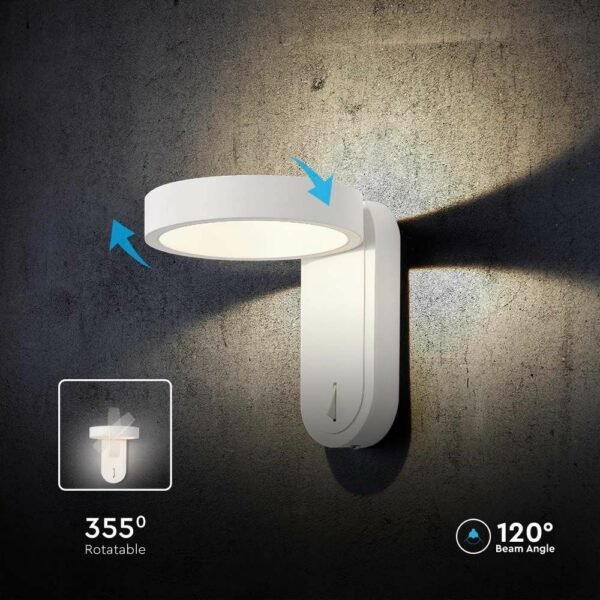 V-TAC 10447 Φωτιστικό Κομοδίνου Επιτοίχιο LED 5W 3000K+4000K με διακόπτη σε λευκό σώμα - Image 9