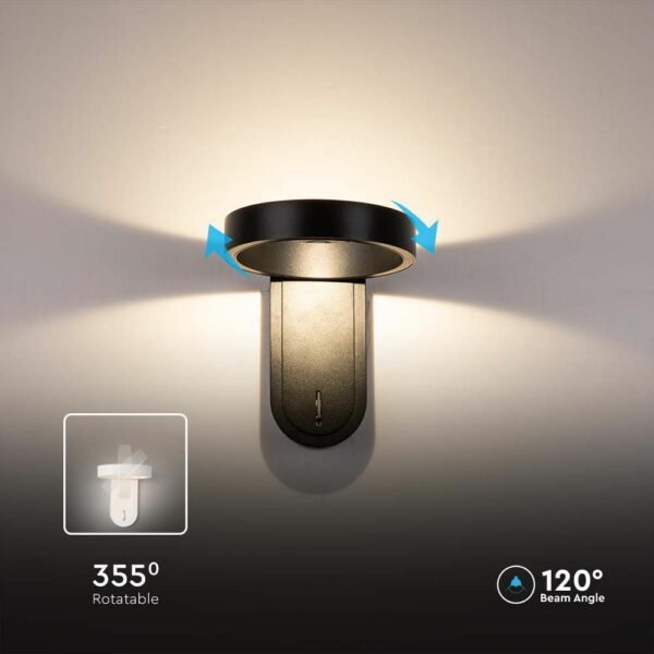 V-TAC 10448 Φωτιστικό Κομοδίνου Επιτοίχιο LED 5W 3000K+4000K με Διακόπτη σε Μαύρο Χρώμα - Image 9