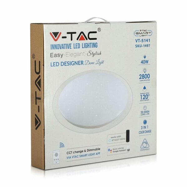 LED Panel/Πλαφονιέρα 40W Στρογγυλή 3σε1 Συμβατή με Amazon Alexa και Google Home Smart Wifi CCT 1497 V-TAC - Image 6