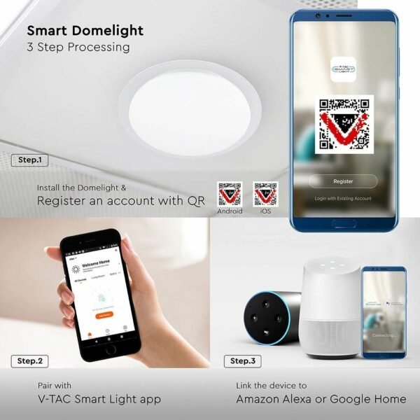 LED Panel/Πλαφονιέρα 60W Στρογγυλή 3σε1 Συμβατή με Amazon Alexa και Google Home Smart Wifi CCT 1498 V-TAC - Image 4