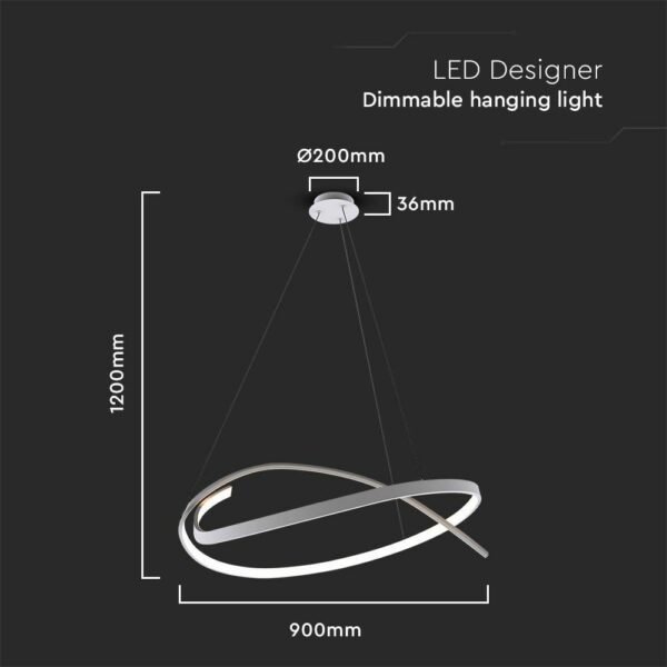 V-TAC 14996 Κρεμαστό φωτιστικό οροφής Designer LED 48W 3000K με λευκό σώμα dimmable - Image 4