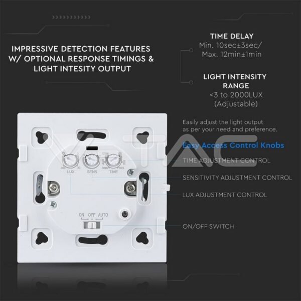 V-TAC 15021 Αισθητήρας Κίνησης Χωνευτός με Μικροκύματα Microwave Sensor Max 300W LED Λευκός - Image 8