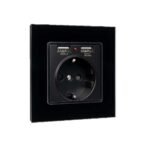 Πρίζα Σούκο με 2 USB με Γυάλινο Πλαίσιο σε Μαύρο Χρώμα 195018/BL Elmark