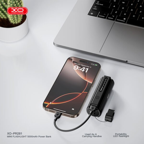 XO PR281 Mini Powerbank 5000mAh με Ενσωματωμένο Φακό και Καλώδιο Φόρτισης Type-C - Image 5