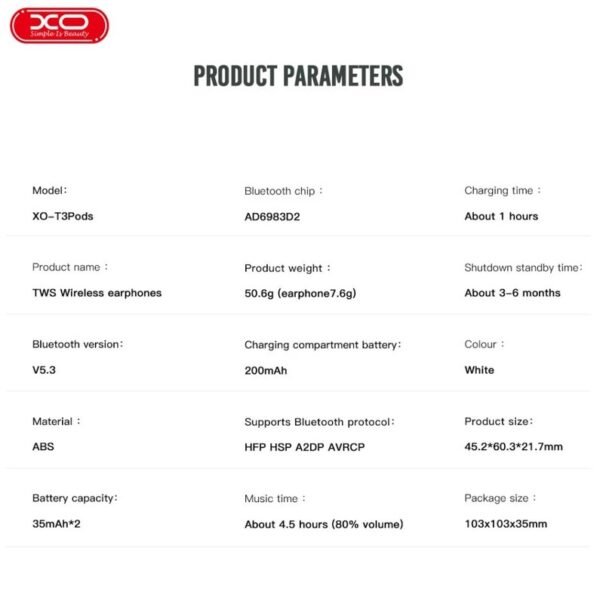 XO T3Pods Bluetooth Ακουστικά (3ης γενιάς) - Image 4