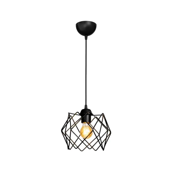 GloboStar® VORTEX 203-0277 Mοντέρνο Κρεμαστό Φωτιστικό Πλέγμα Μονόφωτο 1 x E27 IP20 Μαύρο Μέταλλο - Μ23.5 x Π23.5 x Υ20cm - Image 2