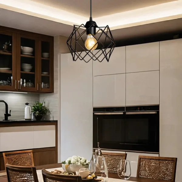 GloboStar® VORTEX 203-0277 Mοντέρνο Κρεμαστό Φωτιστικό Πλέγμα Μονόφωτο 1 x E27 IP20 Μαύρο Μέταλλο - Μ23.5 x Π23.5 x Υ20cm - Image 3