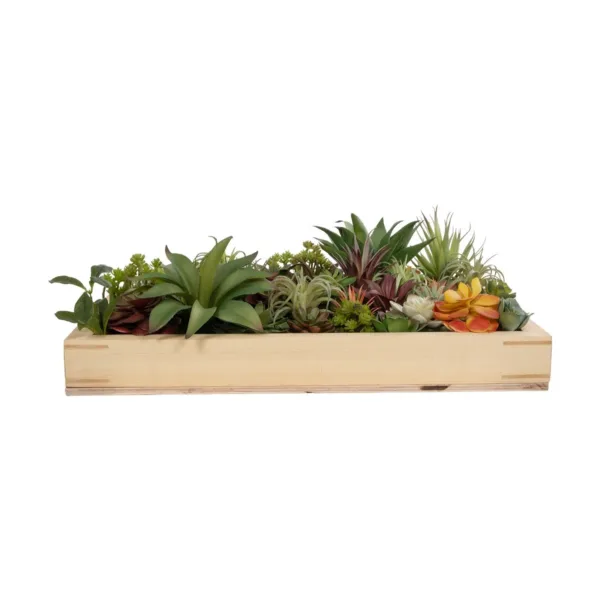 GloboStar® Artificial Garden VARIOUS PLANT 20642 Τεχνητό Διακοσμητικό Φυλλωσιάς σε Ξύλινο Πάνελ  - Κάθετος Κήπος Μιξ Μ60 x Π60 x Υ20cm - Image 2