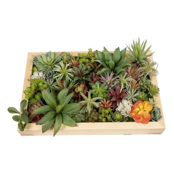 GloboStar® Artificial Garden VARIOUS PLANT 20642 Τεχνητό Διακοσμητικό Φυλλωσιάς σε Ξύλινο Πάνελ  - Κάθετος Κήπος Μιξ Μ60 x Π60 x Υ20cm - Image 4
