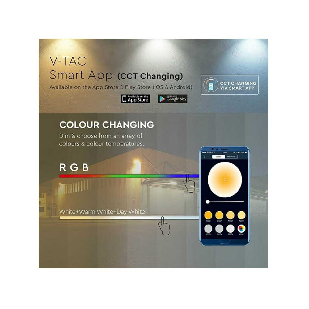 Προβολέας LED 20W Μαύρο Σώμα Ασύρματος Bluetooth IP65 100° 1400lm RGB+3000K-6400K V-TAC 5985 - Image 7