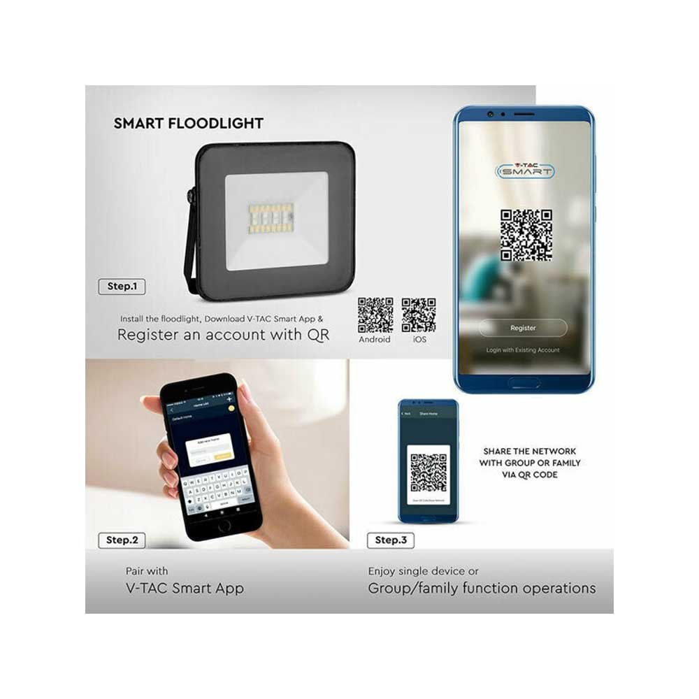 Προβολέας LED 20W Μαύρο Σώμα Ασύρματος Bluetooth IP65 100° 1400lm RGB+3000K-6400K V-TAC 5985 - Image 8