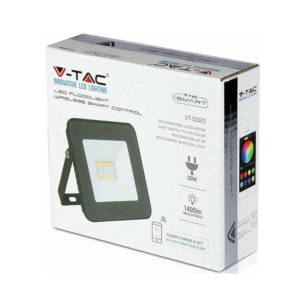 Προβολέας LED 20W Μαύρο Σώμα Ασύρματος Bluetooth IP65 100° 1400lm RGB+3000K-6400K V-TAC 5985 - Image 4