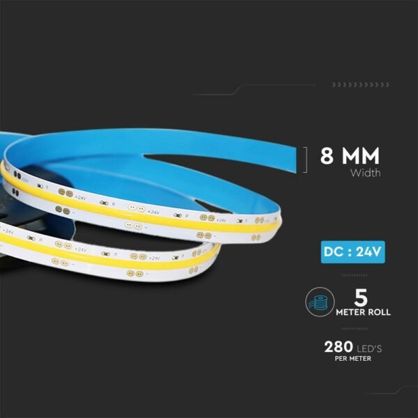 V-TAC 212652 Tαινία LED COB DC:24V 10W/m IP20 3000K θερμό λευκό - Image 8