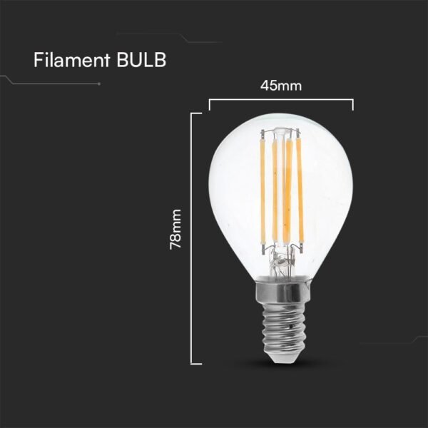 V-TAC 212846 Λάμπα LED 6W Filament E14 P45 Διαφανές Κάλυμμα 4000K Φυσικό Λευκό Φως - Image 4