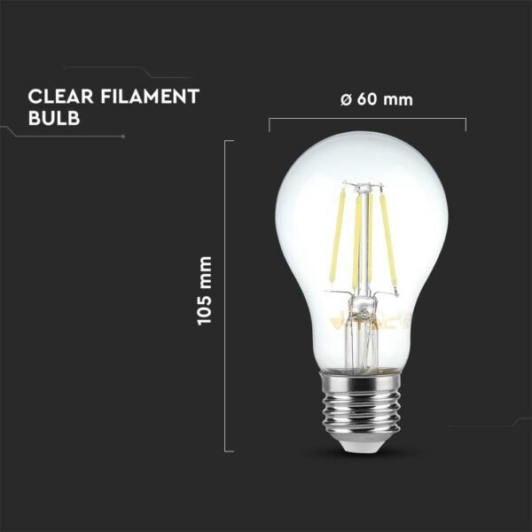 V-TAC 217120 Λάμπα LED 4W Filament E27 A60 Διαφανές Κάλυμμα 6400K Ψυχρό Λευκό Φως - Image 4