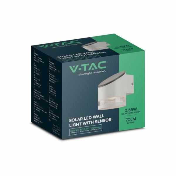 V-TAC 23014 Hλιακό Φωτιστικό Επιτοίχιο LED 0.55W 3000K με Λευκό Σώμα και Αισθητήρα Μικροκυμάτων - Image 3