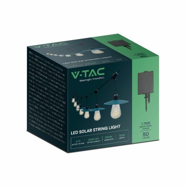 V-TAC 23034 Ηλιακό Αδιάβροχο Φωτιστικό Γιρλάντα 15m με 15 λάμπες ST64 Filament LED 3000Κ - Image 4