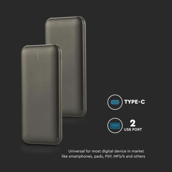 V-TAC 23037 Power bank 10000mAh Γκρι 2 USB + Type-C - Image 6