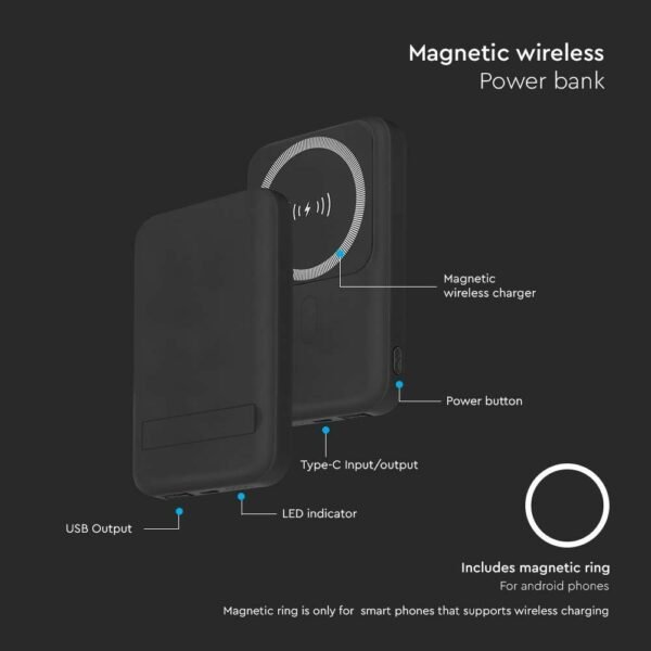 V-TAC 23038 Μαγνητικό Wireless Power Bank 10000mAh Mαύρο - Image 5