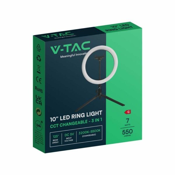 V-TAC 23048 LED Φωτιστικό Eπιτραπέζιο Ring Light 10W 3 σε 1 CCT με Mαύρο Σώμα Dimmable - Image 4