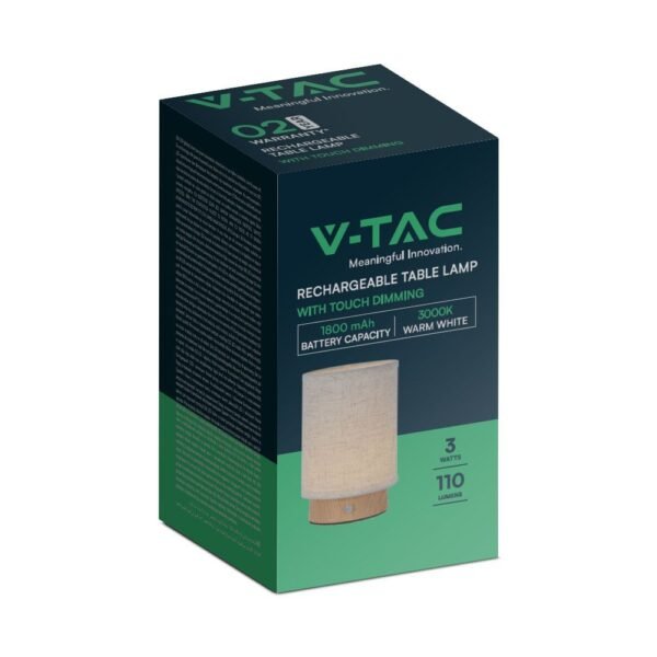 V-TAC 23090 Επιτραπέζιο Φωτιστικό LED 3W 100lm 360° IP20 Θερμό Λευκό Επαναφορτιζόμενο Touch Dimmable Ξύλινο & Μπέζ Σώμα - Image 4