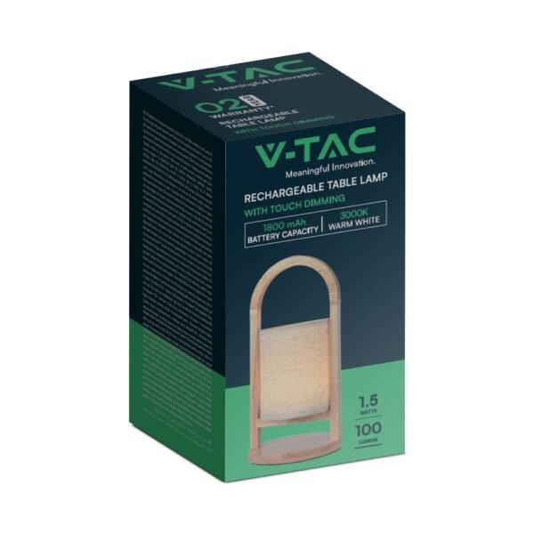 V-TAC 23091 Επιτραπέζιο Φωτιστικό LED 1.5W 100lm 360° IP20 Θερμό Λευκό Επαναφορτιζόμενο Touch Dimmable Ξύλινο & Μπέζ Σώμα - Image 4