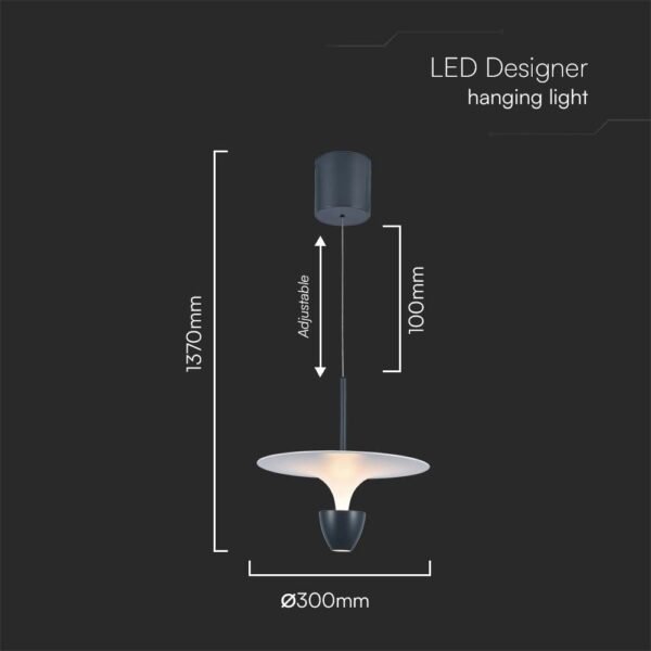 V-TAC 23103 Φωτιστικό Κρεμαστό LED 9W 230V 1000lm 120° IP20 Ζεστό Λευκό Γκρι με Λευκό Σώμα - Image 4