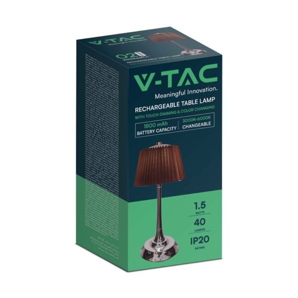 V-TAC 23358 Επαναφορτιζόμενο Επιτραπέζιο Φωτιστικό LED 1.5W 40lm 180° IP20 CCT 3 σε 1 Touch Dimmable Καφέ Υφασμάτινο Σώμα - Image 4