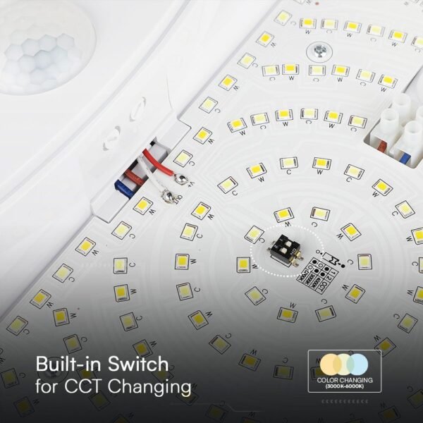 V-TAC 23420 Πλαφονιέρα 15W LED PIR Sensor SAMSUNG CHIP 3IN1 Round με Λευκό Σώμα IP44 - Image 6