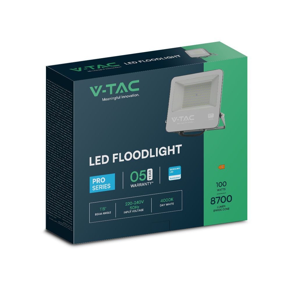V-TAC 23441 Προβολέας LED SMD 100W 8700lm 115° IP65 Samsung Chip Μαύρο Σώμα Γκρι Γυαλί Ψυχρό Λευκό - Image 4