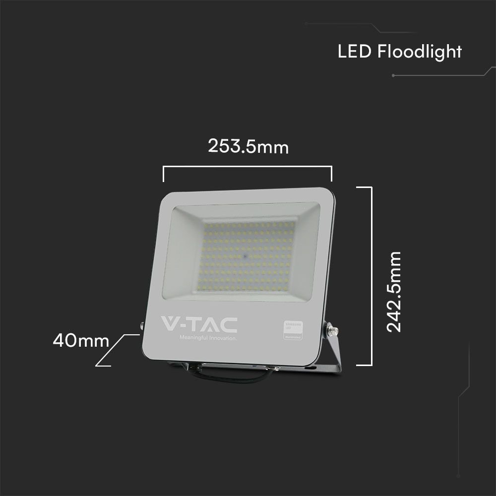 V-TAC 23441 Προβολέας LED SMD 100W 8700lm 115° IP65 Samsung Chip Μαύρο Σώμα Γκρι Γυαλί Ψυχρό Λευκό - Image 5