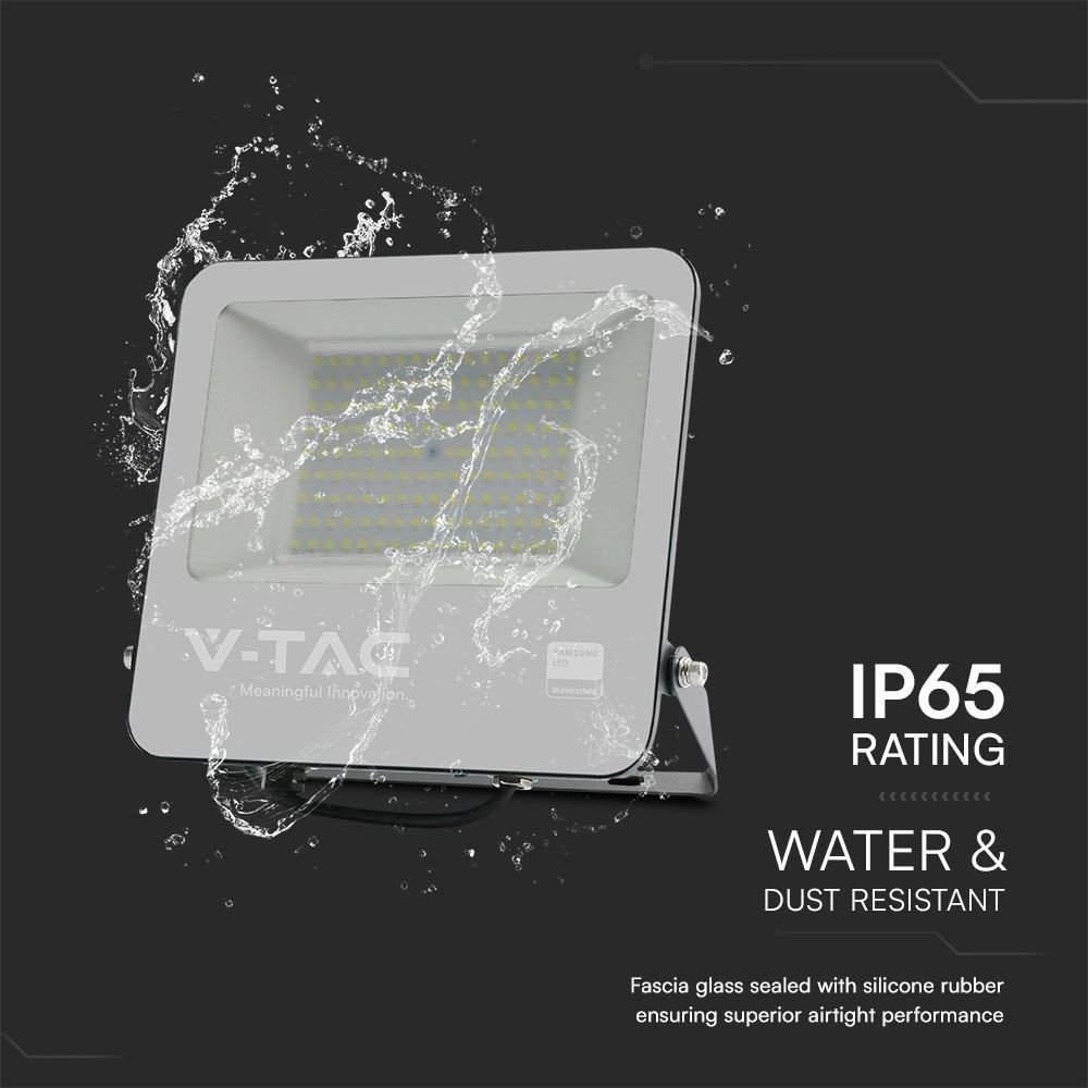 V-TAC 23441 Προβολέας LED SMD 100W 8700lm 115° IP65 Samsung Chip Μαύρο Σώμα Γκρι Γυαλί Ψυχρό Λευκό - Image 9