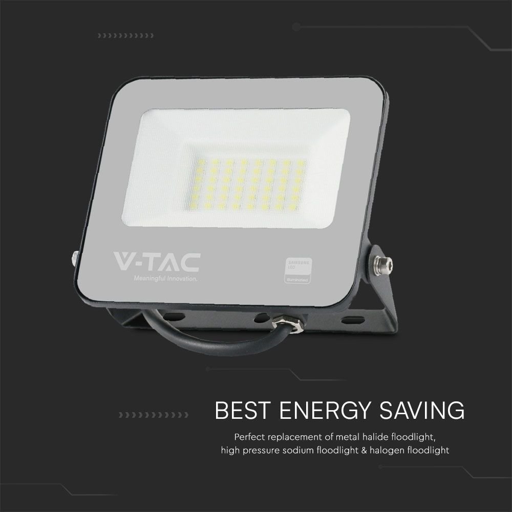 V-TAC 23599 Προβολέας LED SMD 30W 2505lm 115° IP65 Samsung Chip Μαύρο Σώμα Γκρι Γυαλί Ζεστό Λευκό - Image 8