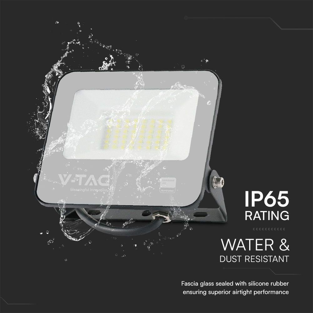 V-TAC 23599 Προβολέας LED SMD 30W 2505lm 115° IP65 Samsung Chip Μαύρο Σώμα Γκρι Γυαλί Ζεστό Λευκό - Image 9