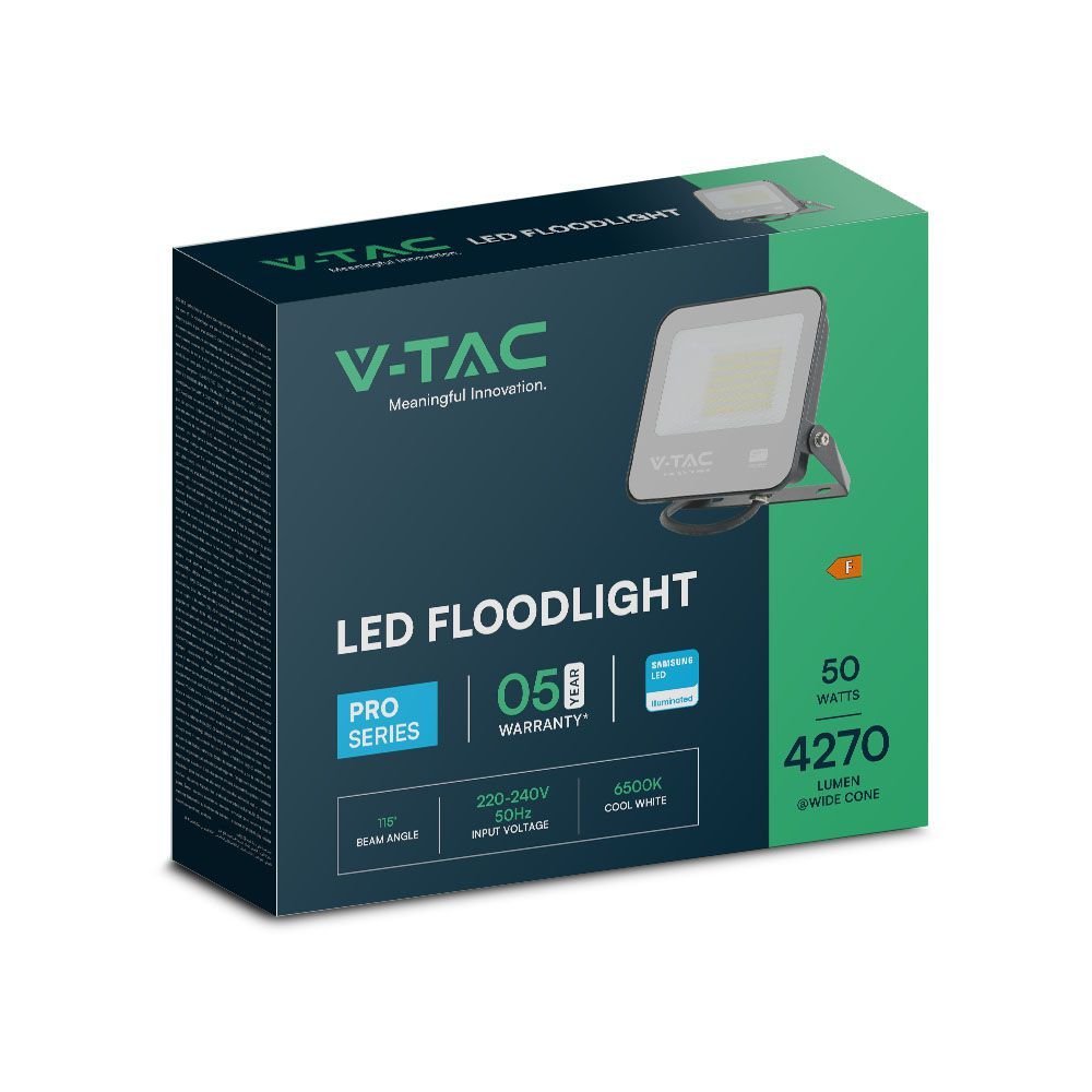 V-TAC 23600 Προβολέας 50W LED Floodlight SMD SAMSUNG CHIP 1m Wire Black Body Grey Frosted Glass 6500K Ψυχρό Λευκό Φως - Image 4