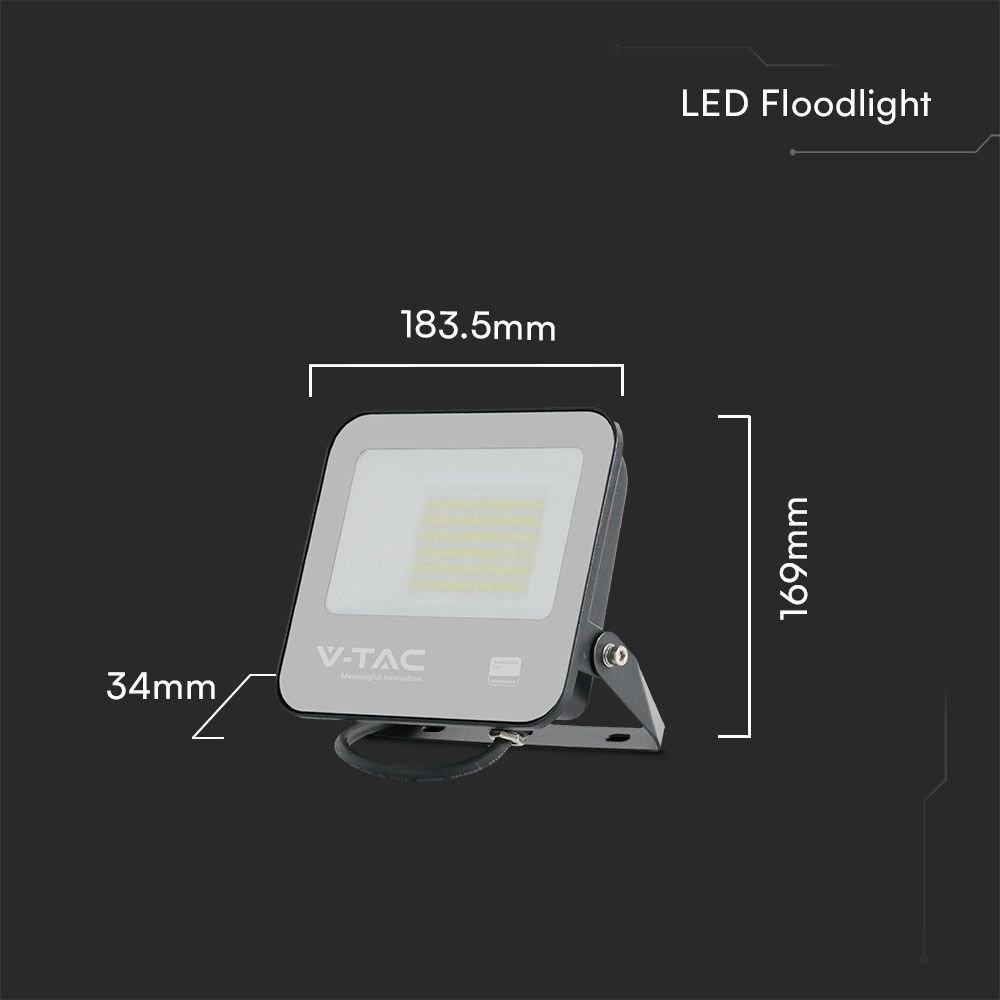 V-TAC 23600 Προβολέας 50W LED Floodlight SMD SAMSUNG CHIP 1m Wire Black Body Grey Frosted Glass 6500K Ψυχρό Λευκό Φως - Image 5