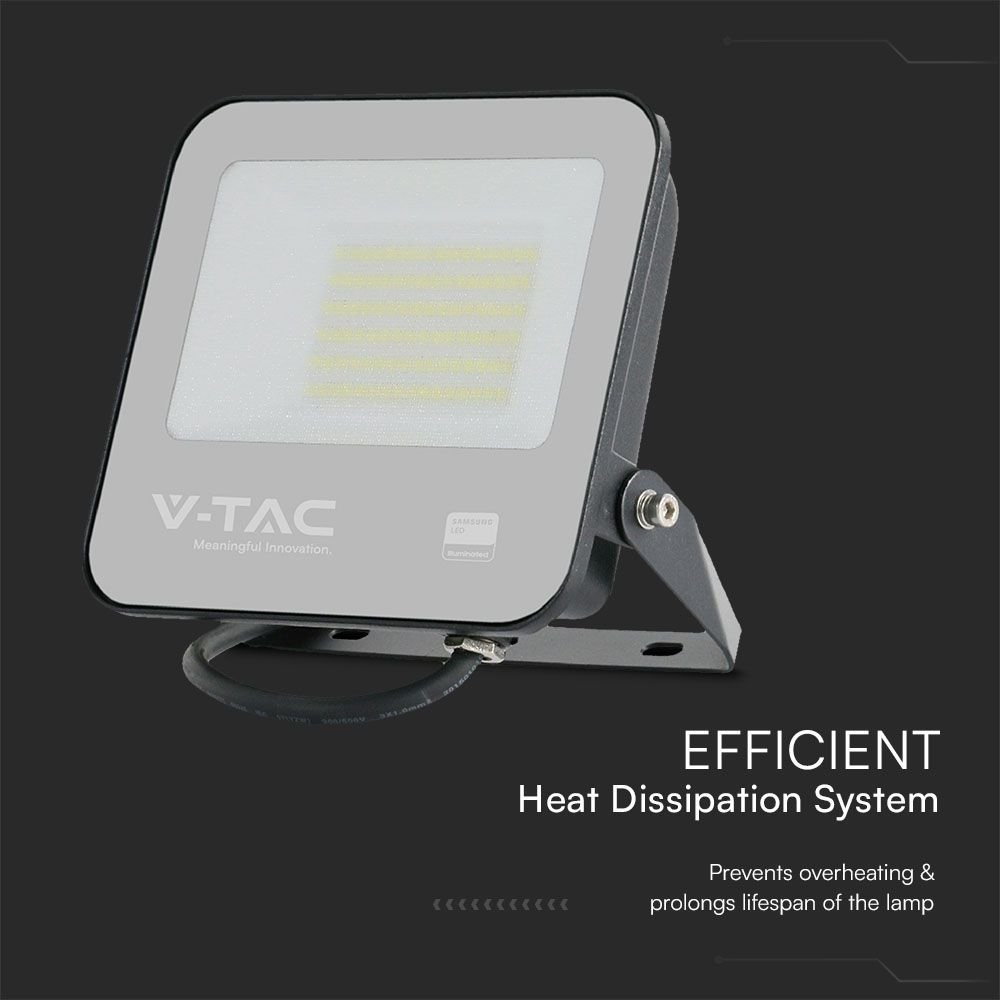 V-TAC 23600 Προβολέας 50W LED Floodlight SMD SAMSUNG CHIP 1m Wire Black Body Grey Frosted Glass 6500K Ψυχρό Λευκό Φως - Image 7