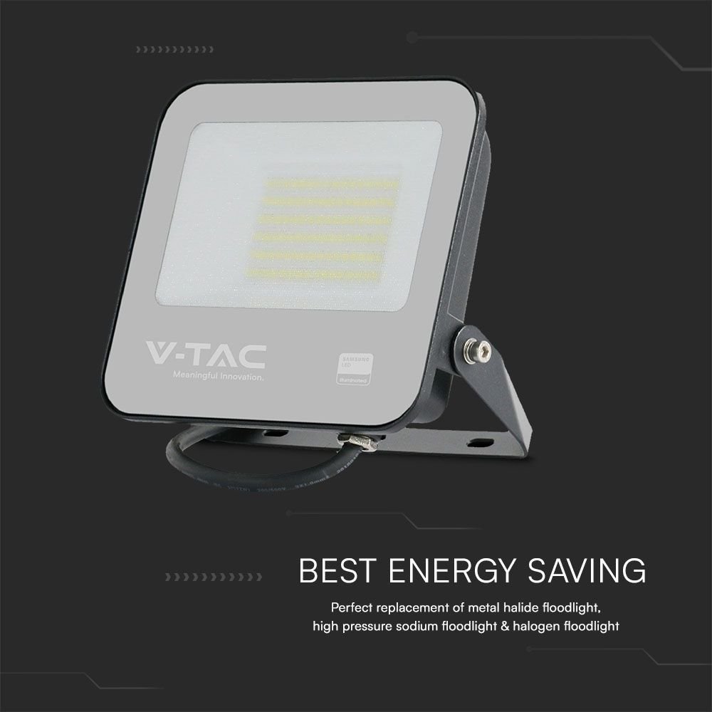 V-TAC 23600 Προβολέας 50W LED Floodlight SMD SAMSUNG CHIP 1m Wire Black Body Grey Frosted Glass 6500K Ψυχρό Λευκό Φως - Image 8